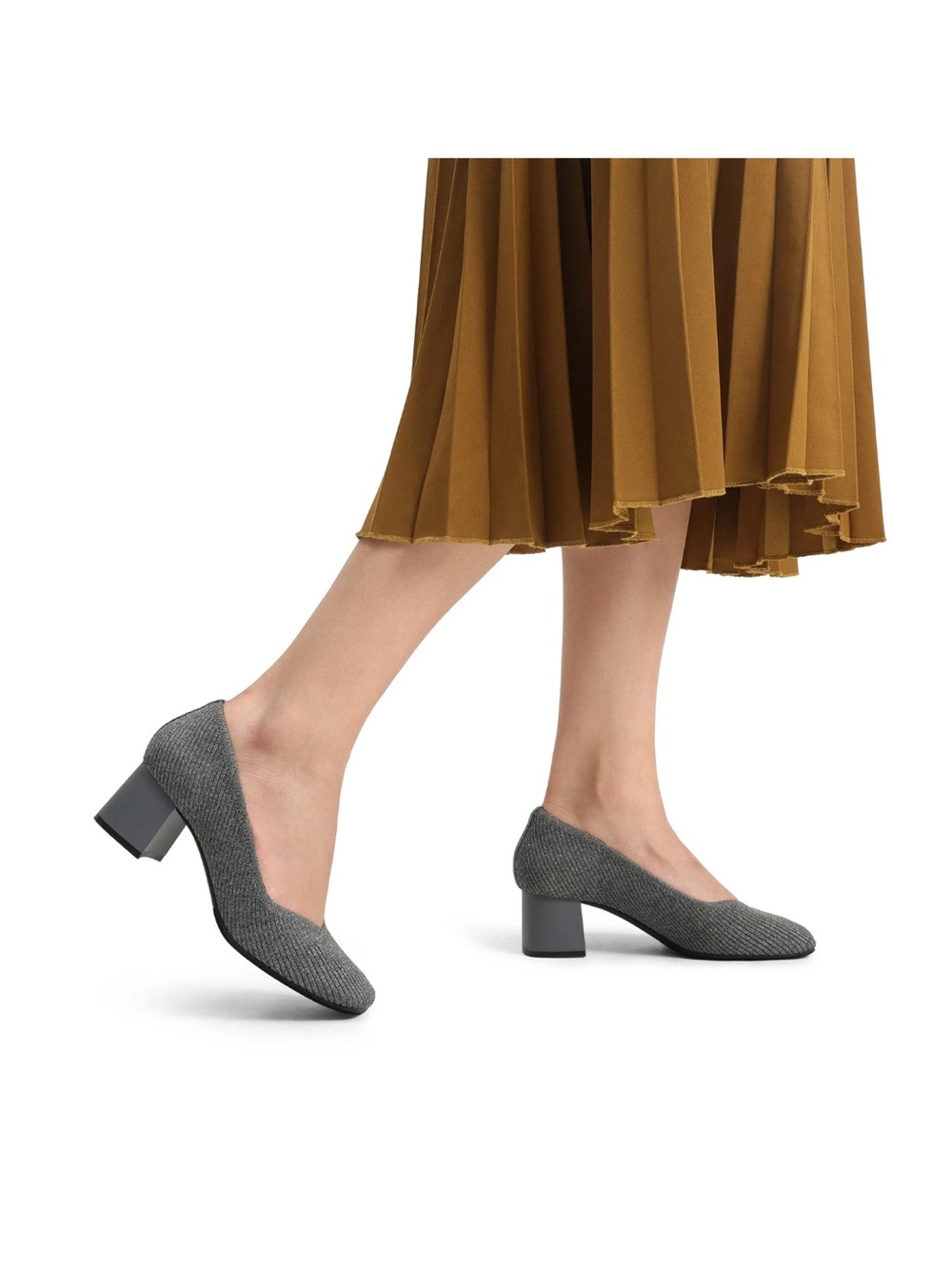 Burudani Flower Gray Knit Block Heel Pumps - Sleek Everyday Dress Shoes